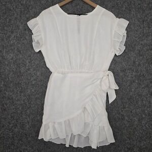 Étophe Studios Dress Womens‎ M White Wrap Ruffle Tie Waist Flutter Sleeve Mini